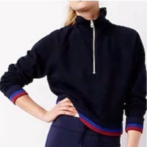 J Crew Navy Half-Zip Sweater with Red and Blue Trim